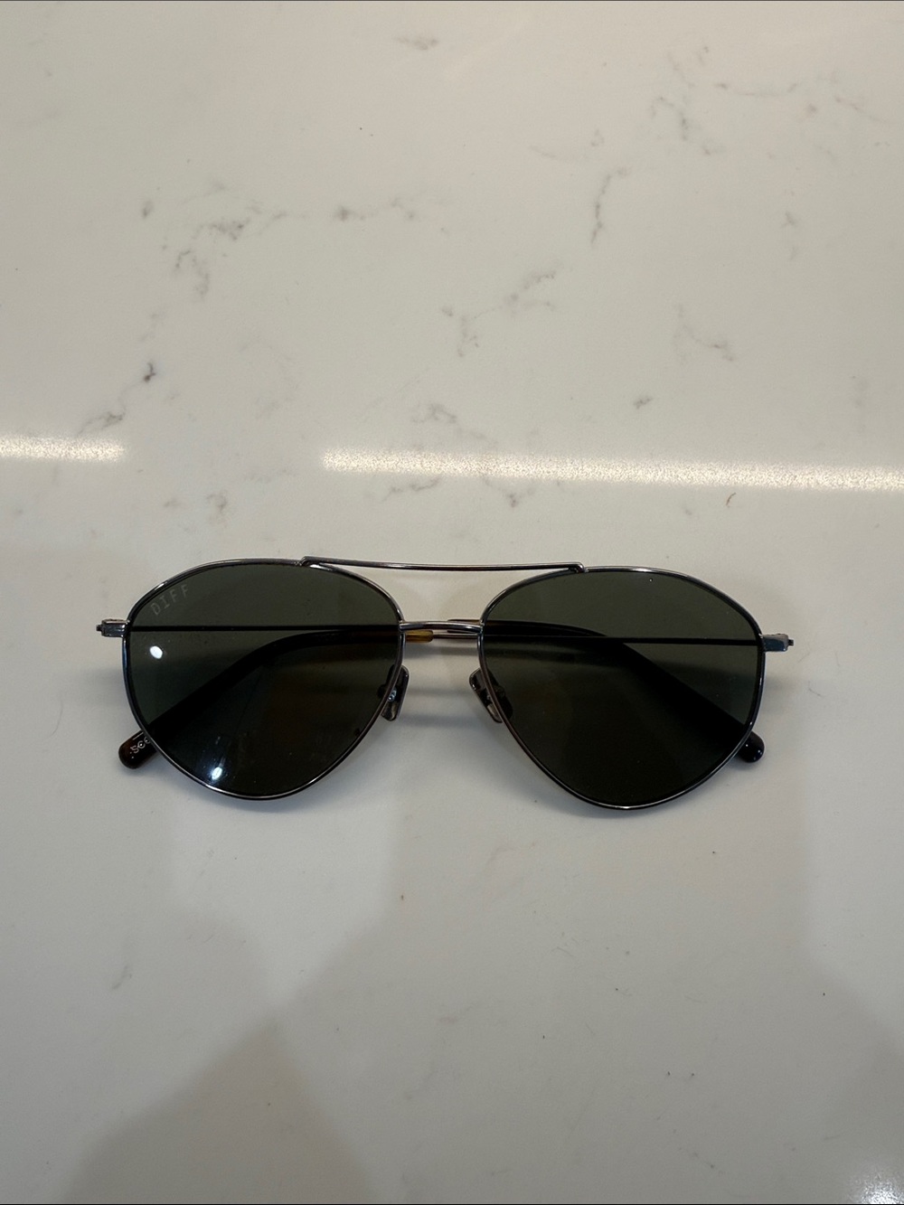 Diff Eyewear Aviator Sunglasses - Black Lenses, Silver Frame